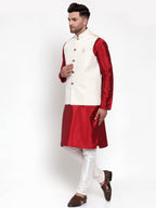 Jompers Men's Solid Dupion Kurta Pajama with Embroidered Nehru Jacket - Distacart