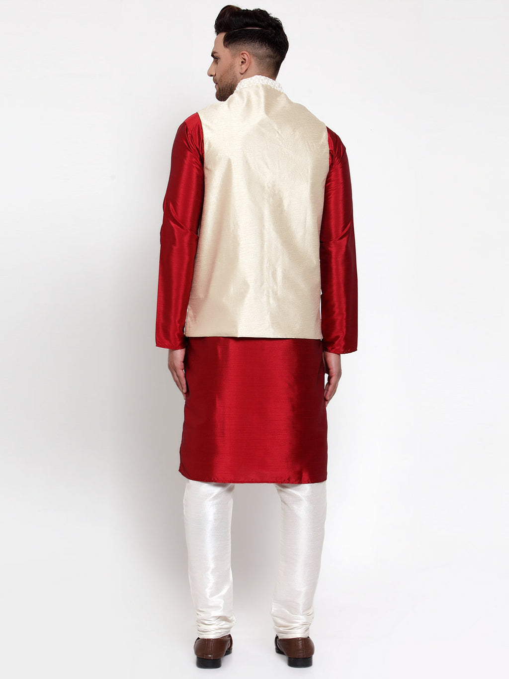 Jompers Men's Solid Dupion Kurta Pajama with Embroidered Nehru Jacket - Distacart