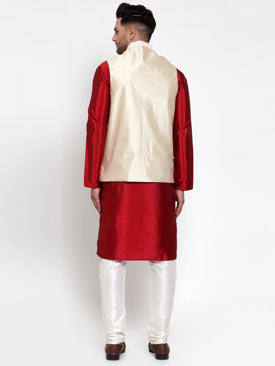 Jompers Men's Solid Dupion Kurta Pajama with Embroidered Nehru Jacket - Distacart