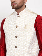 Jompers Men's Solid Dupion Kurta Pajama with Embroidered Nehru Jacket - Distacart