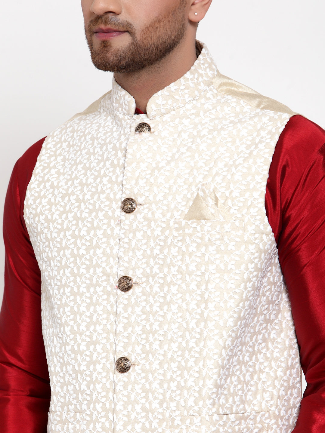Jompers Men's Solid Dupion Kurta Pajama with Embroidered Nehru Jacket - Distacart