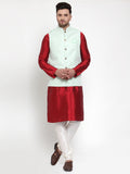Jompers Men's Solid Dupion Kurta Pajama with Embroidered Nehru Jacket (Light-Green) - Distacart
