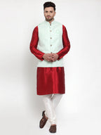 Jompers Men's Solid Dupion Kurta Pajama with Embroidered Nehru Jacket (Light-Green) - Distacart