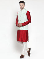 Jompers Men's Solid Dupion Kurta Pajama with Embroidered Nehru Jacket (Light-Green) - Distacart