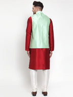 Jompers Men's Solid Dupion Kurta Pajama with Embroidered Nehru Jacket (Light-Green) - Distacart