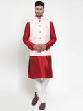 Jompers Men's Solid Dupion Kurta Pajama with Embroidered Nehru Jacket (Pink) - Distacart