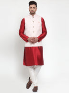 Jompers Men's Solid Dupion Kurta Pajama with Embroidered Nehru Jacket (Pink) - Distacart