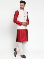 Jompers Men's Solid Dupion Kurta Pajama with Embroidered Nehru Jacket (Pink) - Distacart