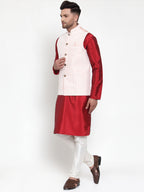 Jompers Men's Solid Dupion Kurta Pajama with Embroidered Nehru Jacket (Pink) - Distacart