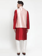 Jompers Men's Solid Dupion Kurta Pajama with Embroidered Nehru Jacket (Pink) - Distacart
