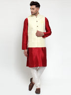 Jompers Men's Solid Dupion Kurta Pajama with Embroidered Nehru Jacket (Yellow) - Distacart
