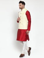 Jompers Men's Solid Dupion Kurta Pajama with Embroidered Nehru Jacket (Yellow) - Distacart