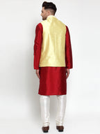 Jompers Men's Solid Dupion Kurta Pajama with Embroidered Nehru Jacket (Yellow) - Distacart