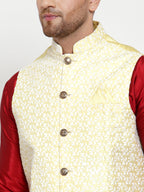 Jompers Men's Solid Dupion Kurta Pajama with Embroidered Nehru Jacket (Yellow) - Distacart