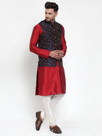 Jompers Men's Solid Dupion Kurta Pajama with Woven Nehru Jacket (Navy) - Distacart