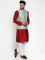 Jompers Men's Solid Dupion Kurta Pajama with Woven Nehru Jacket (Sky) - Distacart