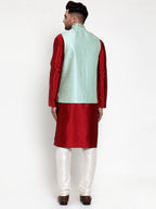 Jompers Men's Solid Dupion Kurta Pajama with Woven Nehru Jacket (Sky) - Distacart
