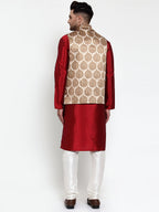 Jompers Men's Solid Dupion Kurta Pajama with Printed Nehru Jacket (Brown) - Distacart
