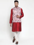 Jompers Men's Solid Dupion Kurta Pajama with Printed Nehru Jacket (Pink) - Distacart