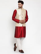 Jompers Men's Solid Dupion Kurta Pajama with Embroidered Nehru Jacket (Cream) - Distacart