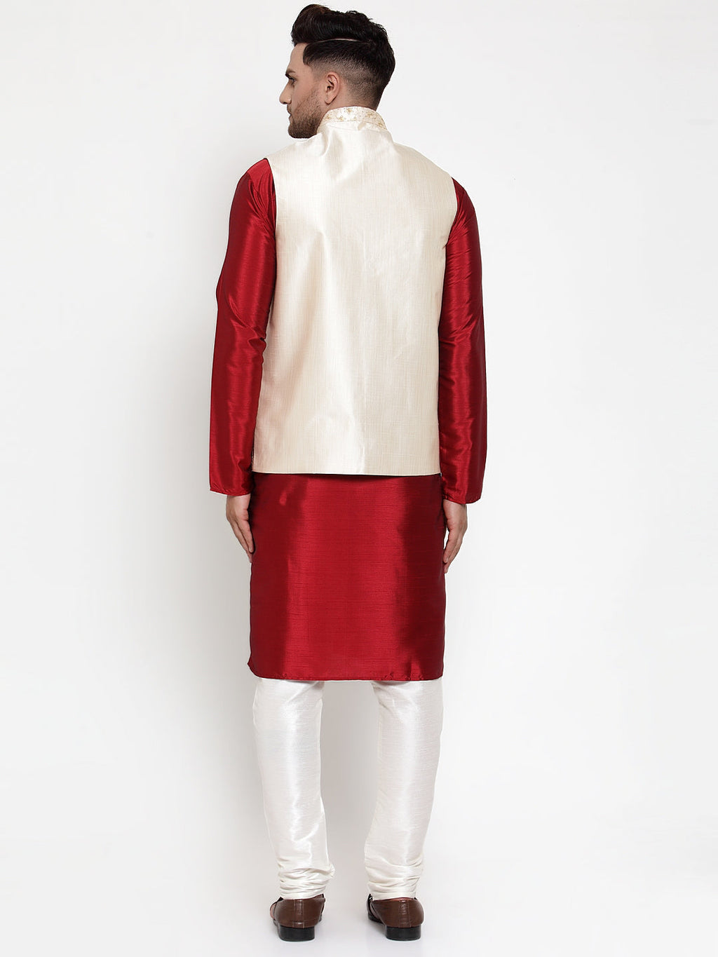 Jompers Men's Solid Dupion Kurta Pajama with Embroidered Nehru Jacket (Cream) - Distacart