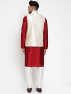 Jompers Men's Solid Dupion Kurta Pajama with Embroidered Nehru Jacket (Cream) - Distacart