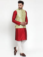 Jompers Men's Solid Dupion Kurta Pajama with Embroidered Nehru Jacket (Green) - Distacart