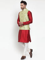 Jompers Men's Solid Dupion Kurta Pajama with Embroidered Nehru Jacket (Green) - Distacart