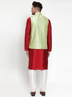 Jompers Men's Solid Dupion Kurta Pajama with Embroidered Nehru Jacket (Green) - Distacart