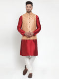 Jompers Men's Solid Dupion Kurta Pajama with Embroidered Nehru Jacket (Peach) - Distacart