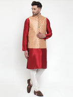 Jompers Men's Solid Dupion Kurta Pajama with Embroidered Nehru Jacket (Peach) - Distacart