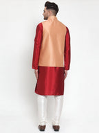 Jompers Men's Solid Dupion Kurta Pajama with Embroidered Nehru Jacket (Peach) - Distacart