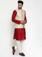 Jompers Men's Solid Dupion Kurta Pajama with Embroidered Nehru Jacket (Cream) - Distacart