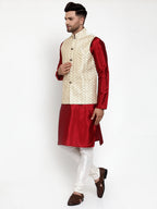 Jompers Men's Solid Dupion Kurta Pajama with Embroidered Nehru Jacket (Cream) - Distacart