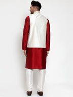 Jompers Men's Solid Dupion Kurta Pajama with Embroidered Nehru Jacket (Cream) - Distacart