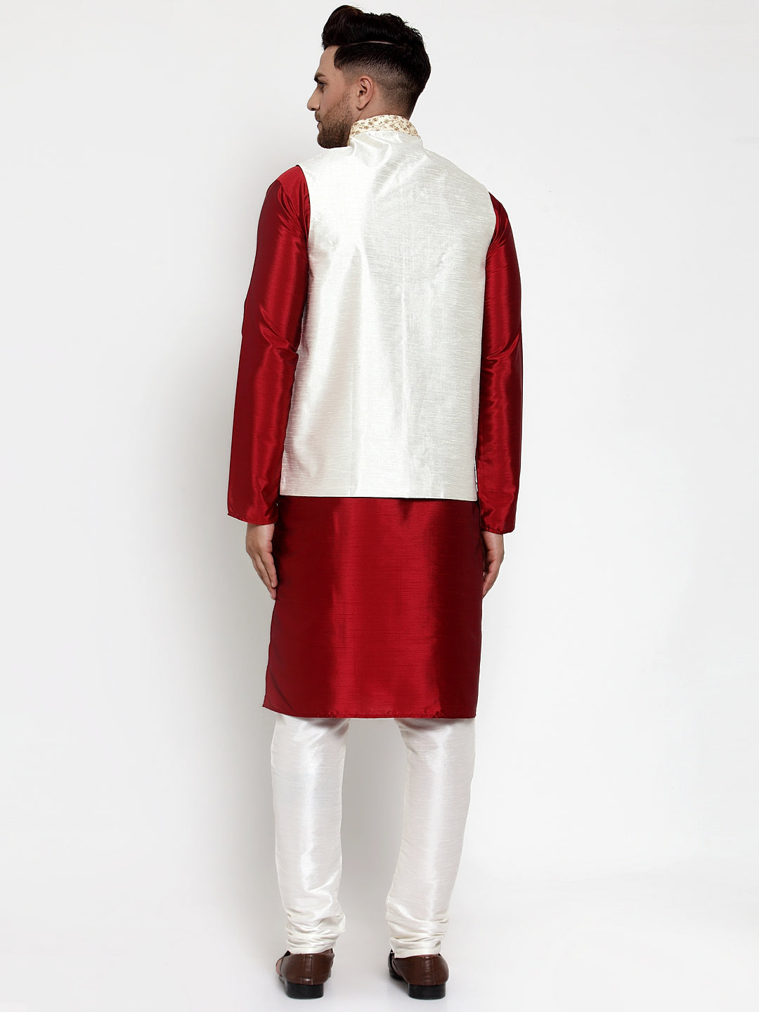 Jompers Men's Solid Dupion Kurta Pajama with Embroidered Nehru Jacket (Cream) - Distacart