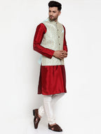 Jompers Men's Solid Dupion Kurta Pajama with Embroidered Nehru Jacket (Sky) - Distacart