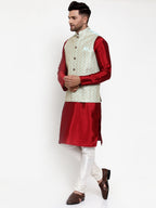 Jompers Men's Solid Dupion Kurta Pajama with Embroidered Nehru Jacket (Sky) - Distacart