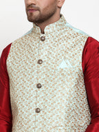 Jompers Men's Solid Dupion Kurta Pajama with Embroidered Nehru Jacket (Sky) - Distacart