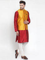 Jompers Men's Solid Dupion Kurta Pajama with Woven Nehru Jacket (Yellow) - Distacart