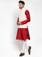 Jompers Men's Solid Dupion Kurta Pajama with Embroiderd Nehru Jacket (Pink) - Distacart