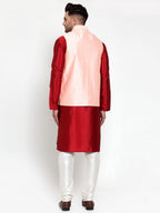 Jompers Men's Solid Dupion Kurta Pajama with Embroiderd Nehru Jacket (Pink) - Distacart