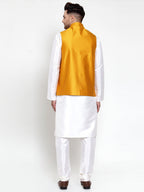 Jompers Men's Solid Dupion Kurta Pajama with Woven Nehru Jacket (Yellow) - Distacart