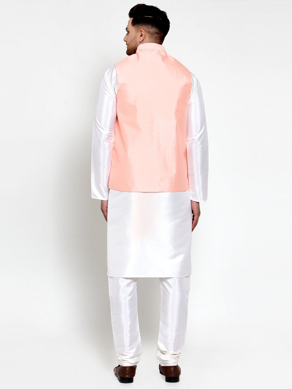 Jompers Men's Solid Dupion Kurta Pajama with Embroiderd Nehru Jacket (Pink) - Distacart
