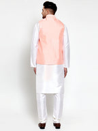 Jompers Men's Solid Dupion Kurta Pajama with Embroiderd Nehru Jacket (Pink) - Distacart
