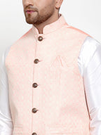 Jompers Men's Solid Dupion Kurta Pajama with Embroiderd Nehru Jacket (Pink) - Distacart