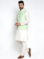 Jompers Men's Solid White Dupion Kurta Payjama with Embroidered Waistcoat (Green) - Distacart
