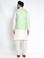 Jompers Men's Solid White Dupion Kurta Payjama with Embroidered Waistcoat (Green) - Distacart