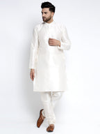 Jompers Men's Solid White Dupion Kurta Payjama with Embroidered Waistcoat (Sky) - Distacart
