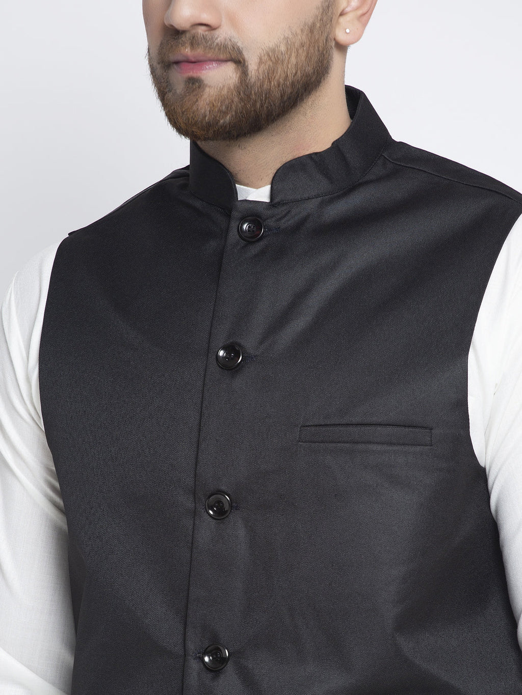 Jompers Men's Solid White Cotton Kurta Payjama with Solid Black Waistcoat - Distacart